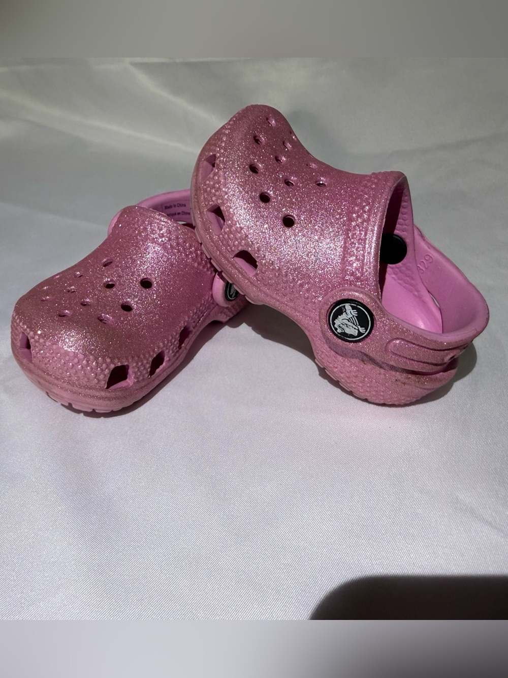 Crocs Toddler Girls Sparkly Pink Glitter Clogs Size 4C